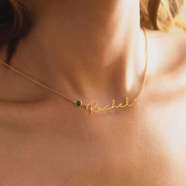 Picture of Custom Name Necklace with Birthstone - Personalised stainless steel Name Necklace - Valentine's Day Gift for Her