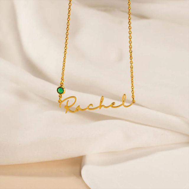 Picture of Custom Name Necklace with Birthstone - Personalised stainless steel Name Necklace - Valentine's Day Gift for Her