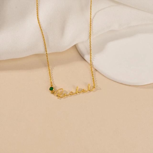 Picture of Custom Name Necklace with Birthstone - Personalised stainless steel Name Necklace - Valentine's Day Gift for Her