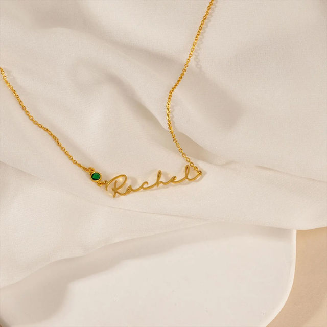 Picture of Custom Name Necklace with Birthstone - Personalised stainless steel Name Necklace - Valentine's Day Gift for Her