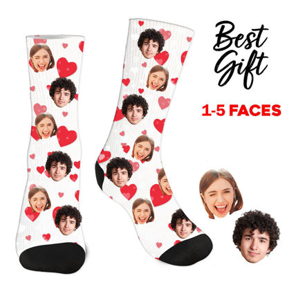Picture of Custom Photo Socks for Couples - White and Red Hearts Overlap Style - Valentine's Day Gifts