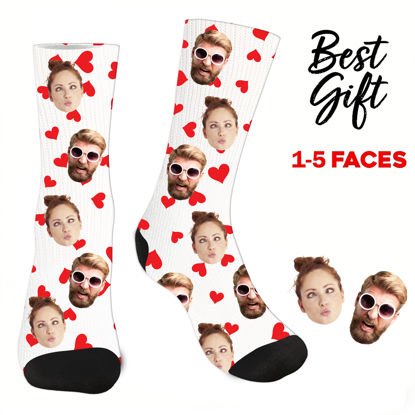Picture of Custom Face Socks for Valentine's Day - Covered with Red Hearts Socks