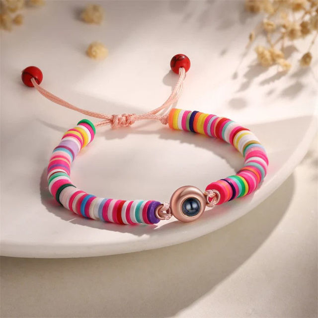 Picture of Personalized Projection Photo Bracelet - Back to School Gift for Her - Photo Projection Bracelet - Handmade Colorful Cord