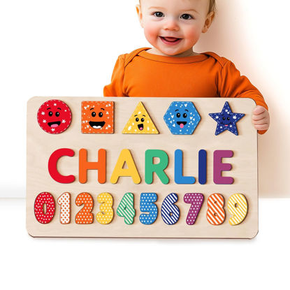 Picture of Personalized Wooden Puzzle Name Board - Graphics and Figures - Rainbow Colors - Personalized Toy Gift for Baby and Kids