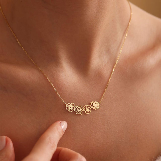 Picture of Personalized Birth Month Flower Necklace -  Month Flower Charm Stainless Steel Necklace - Mothers Day Gifts