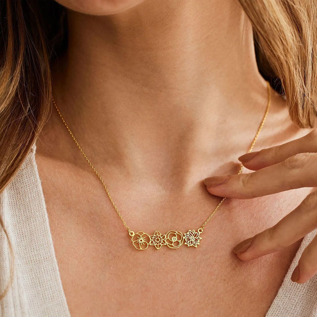 Picture of Personalized Birth Month Flower Necklace -  Month Flower Charm Stainless Steel Necklace - Mothers Day Gifts