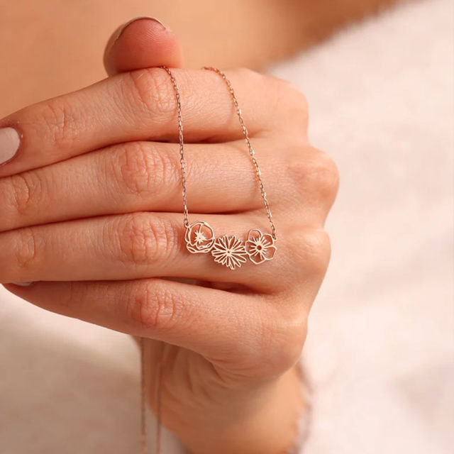 Picture of Personalized Birth Month Flower Necklace -  Month Flower Charm Stainless Steel Necklace - Mothers Day Gifts