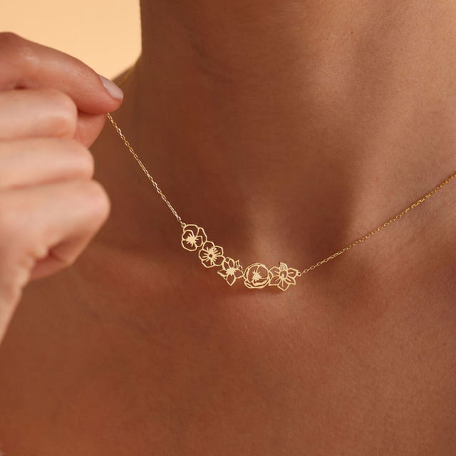 Picture of Personalized Birth Month Flower Necklace -  Month Flower Charm Stainless Steel Necklace - Mothers Day Gifts