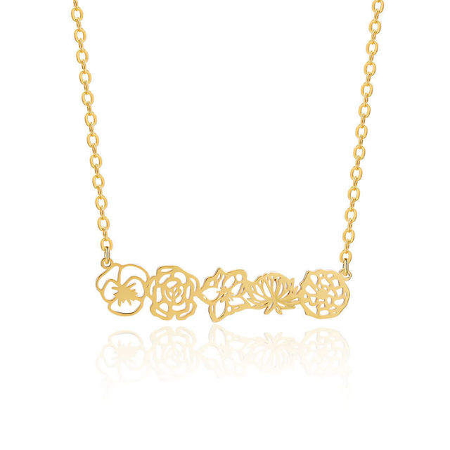 Picture of Personalized Birth Month Flower Necklace -  Month Flower Charm Stainless Steel Necklace - Mothers Day Gifts