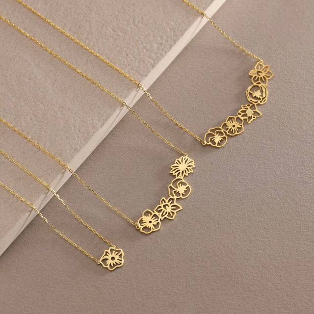 Picture of Personalized Birth Month Flower Necklace -  Month Flower Charm Stainless Steel Necklace - Mothers Day Gifts