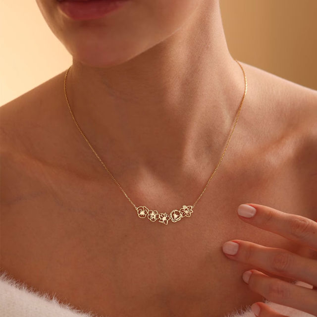Picture of Personalized Birth Month Flower Necklace -  Month Flower Charm Stainless Steel Necklace - Mothers Day Gifts