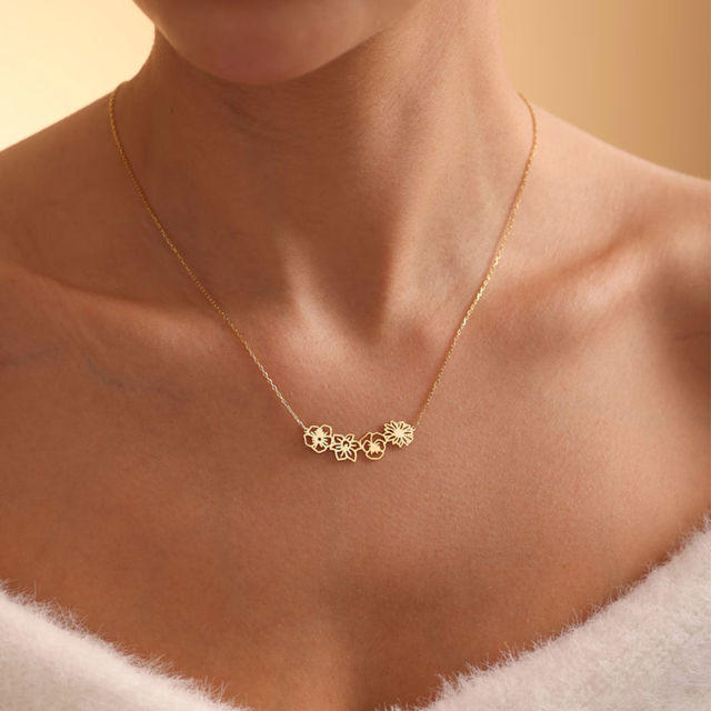Picture of Personalized Birth Month Flower Necklace -  Month Flower Charm Stainless Steel Necklace - Mothers Day Gifts