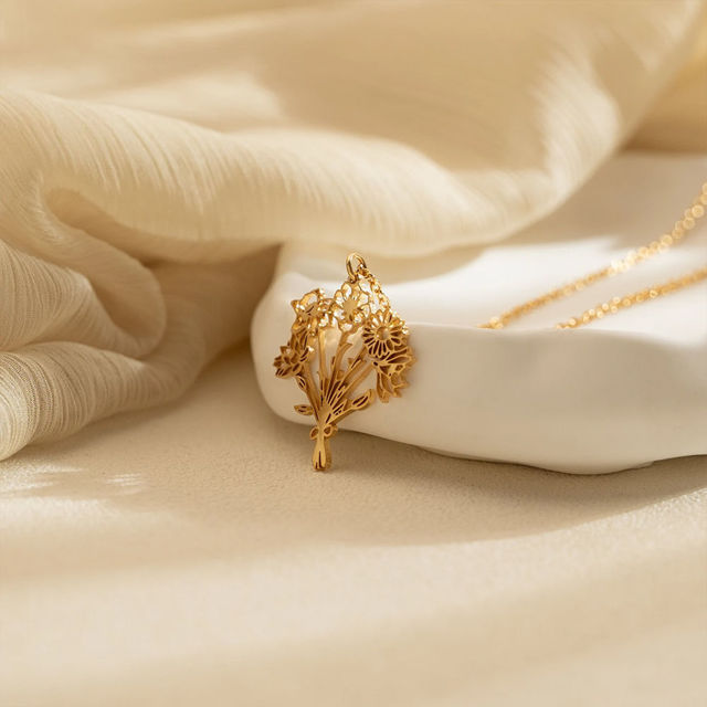 Picture of Custom Birth Flower Necklace - Personalized Necklaces w/ 1-5 Birth Flowers - Custom Stainless Steel Necklace - Wedding Bridesmaid Gift