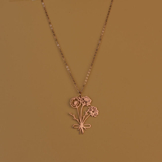 Picture of Custom Birth Flower Necklace - Personalized Necklaces w/ 1-5 Birth Flowers - Custom Stainless Steel Necklace - Wedding Bridesmaid Gift