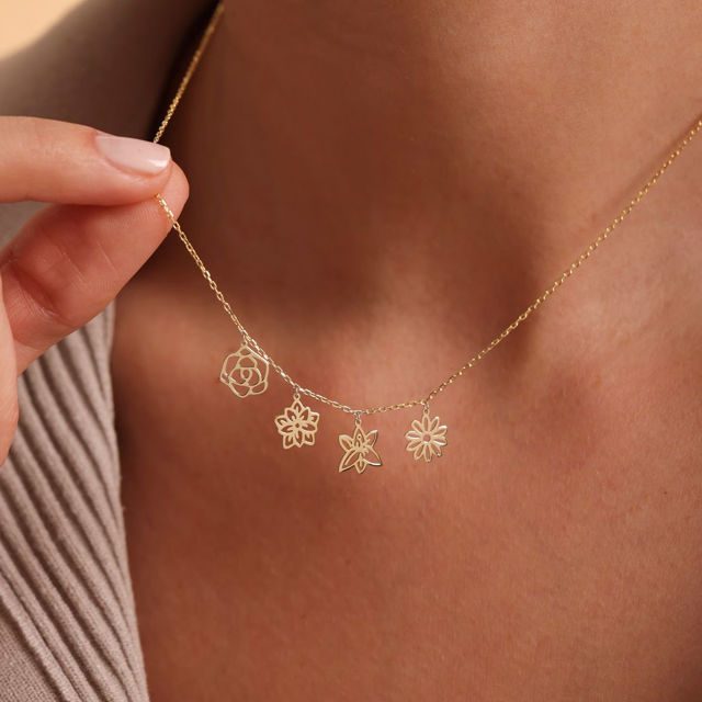 Picture of Custom Birth Flower Necklace - Personalized Necklaces w/ 1-5 Birth Month Flowers - Custom Stainless Steel Necklace - Nice Bridesmaid Gift
