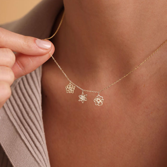 Picture of Custom Birth Flower Necklace - Personalized Necklaces w/ 1-5 Birth Month Flowers - Custom Stainless Steel Necklace - Nice Bridesmaid Gift