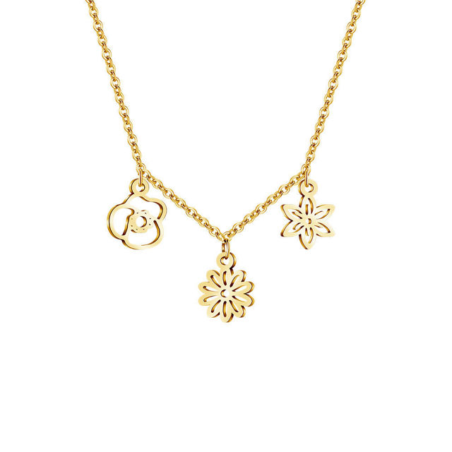 Picture of Custom Birth Flower Necklace - Personalized Necklaces w/ 1-5 Birth Month Flowers - Custom Stainless Steel Necklace - Nice Bridesmaid Gift