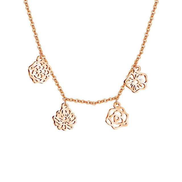 Picture of Custom Birth Flower Necklace - Personalized Necklaces w/ 1-5 Birth Month Flowers - Custom Stainless Steel Necklace - Nice Bridesmaid Gift