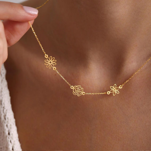Picture of Custom Birth Month Flower Necklace - Custom Stainless Steel Necklace - Bridesmaid Gift - Birthday Gift