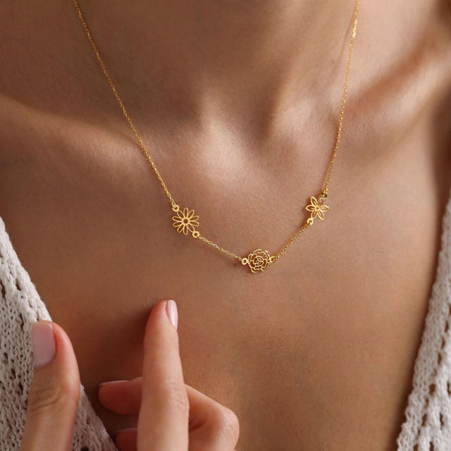 Picture of Custom Birth Month Flower Necklace - Custom Stainless Steel Necklace - Bridesmaid Gift - Birthday Gift