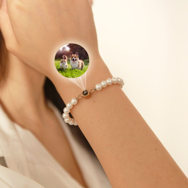 Picture of Custom Photo Projection Bracelet - White Beaded Bracelet - Valentine's Day gifts for Women and Girls