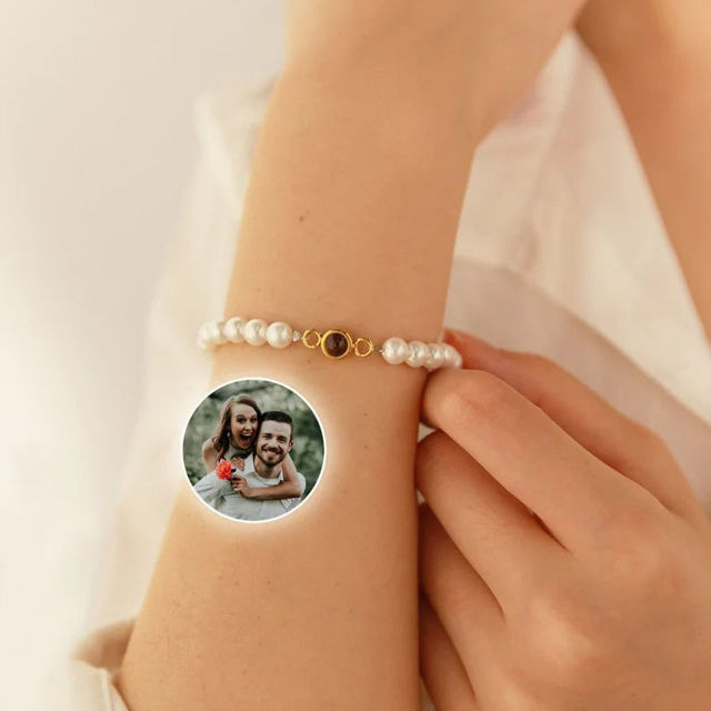 Picture of Custom Photo Projection Bracelet - White Beaded Bracelet - Valentine's Day gifts for Women and Girls
