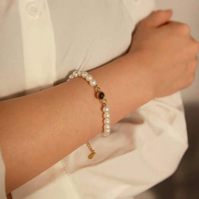 Picture of Custom Photo Projection Bracelet - White Beaded Bracelet - Valentine's Day gifts for Women and Girls