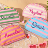 Picture of Custom embroidered striped pom-pom cosmetic bag - Personalized travel and business travel portable organizer