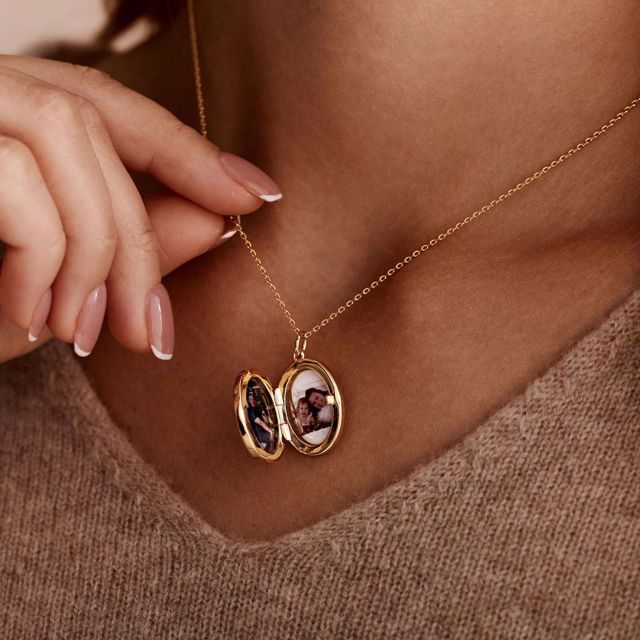 Picture of Personalized Photo Oval Locket Necklace - Custom Photo Locket Necklace with Engraving
