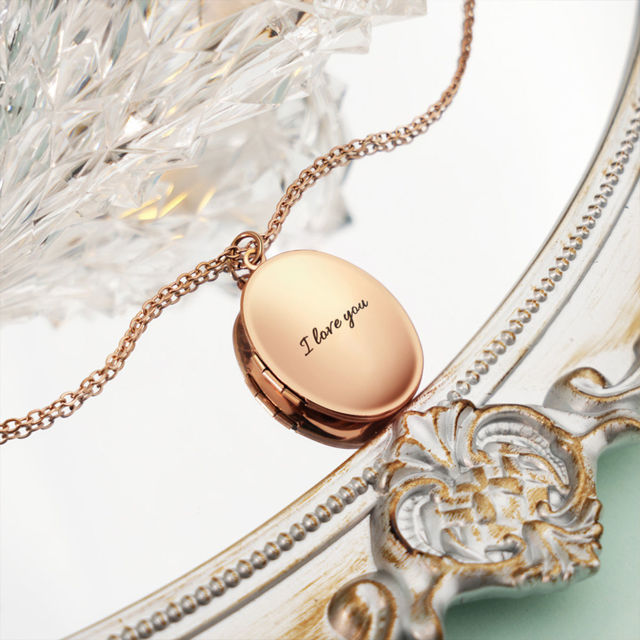 Picture of Personalized Photo Oval Locket Necklace - Custom Photo Locket Necklace with Engraving