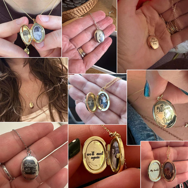Picture of Personalized Photo Oval Locket Necklace - Custom Photo Locket Necklace with Engraving