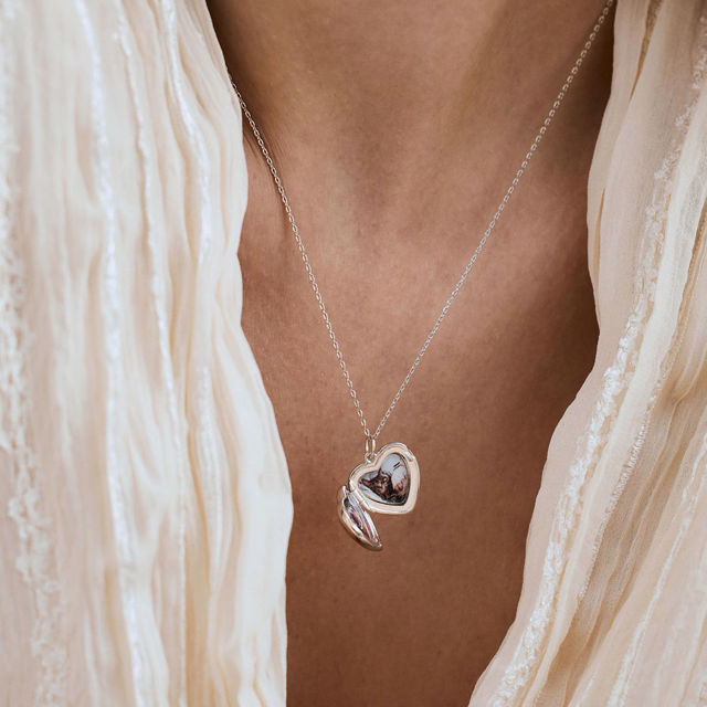 Picture of Personalized Photo Heart Shaped Locket Necklace - Custom Photo Locket Necklace with Engraving