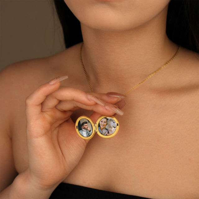 Picture of Personalized Photo Round Shaped Locket Necklace - Custom Photo Locket Necklace with Engraving