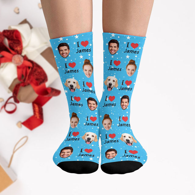 Picture of Custom Photo Face Socks - Photo Socks with the Name of Your Lover - Gift for Couples