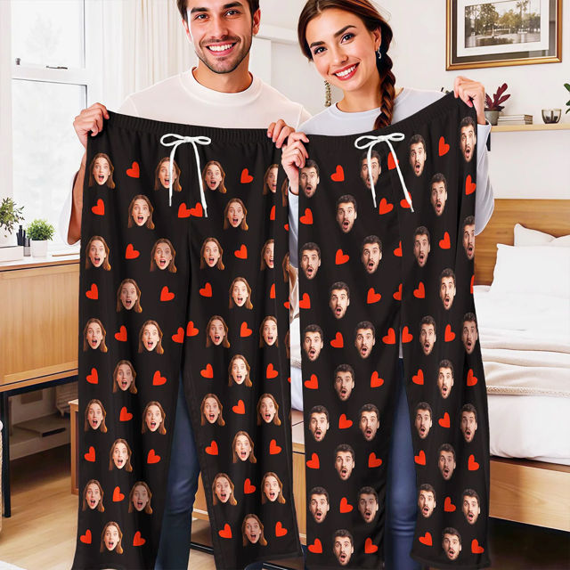 Picture of Custom photo pajama pants - Personalized pajama pants - Multi-head pajama pants - Valentines' Day Gift