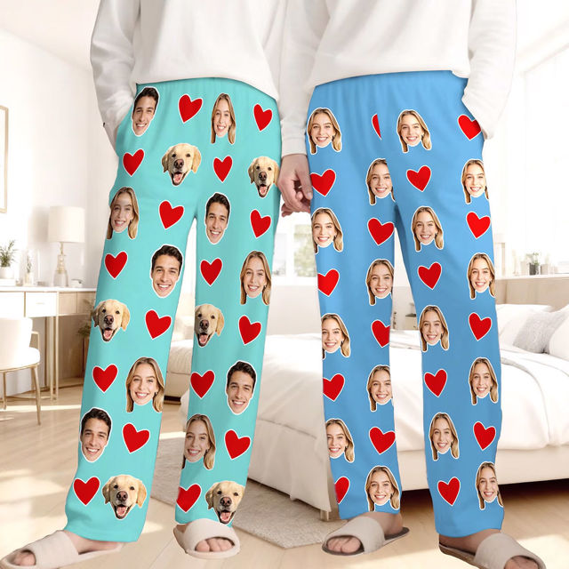 Picture of Custom photo pajama pants - Multi-head pajama pants - Valentines' Day Pajama Bottom