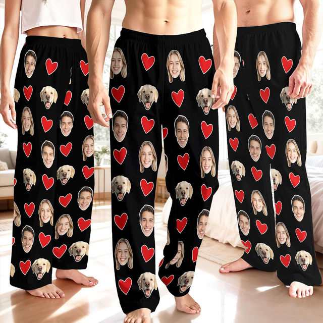Picture of Custom photo pajama pants - Multi-head pajama pants - Valentines' Day Pajama Bottom