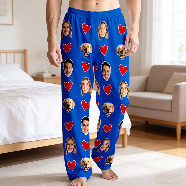 Picture of Custom photo pajama pants - Multi-head pajama pants - Valentines' Day Pajama Bottom