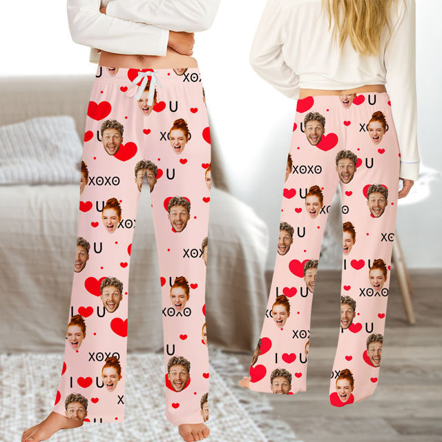 Picture of Custom Valentines' Day Pajama Pants with Face - Personalised Matching Photo Pajama Bottom